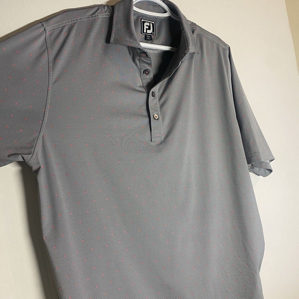 FootJoy Athletic Fit Golf Polo Shirt Men's L Performance Stretch Gray Diamond